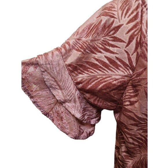 Umgee Velvet Burn Out Leaf Print Top Size Small Ruffle Sleeve - Picture 3 of 8